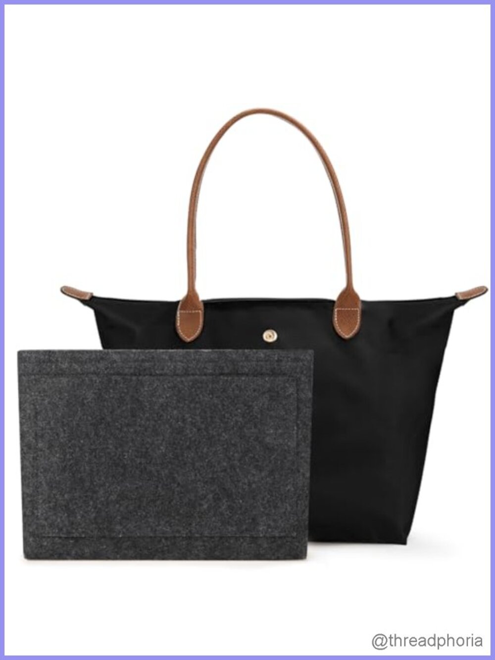 Nylon Tote Bag with Purse Organizer Insert, 7 Pockets, Waterproof